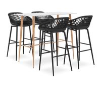 Mokuyary Set da bar 5 pezzi Bianco e Nero Tavolo e Sedie, Mobili da Giardino per Terrazza, Giardino, Balcone -A