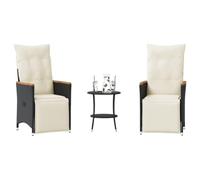 Mokuyary Set da bistrot 3 pezzi con cuscini neri Mobili A19