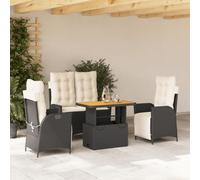 Mokuyary Set da pranzo da giardino 4 pezzi con cuscini neri per 3 persone, mobili da tavolo con panca e 2 sedie per terrazza, giardino, balcone, A19