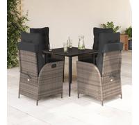 Mokuyary Set da pranzo da giardino 5 pezzi cuscini in resina grigia intrecciata per 4 persone, mobili da tavolo e 4 sedie per terrazza, giardino, balcone, A101