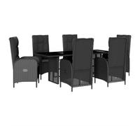 Mokuyary Set da pranzo da giardino, 7 pezzi, colore nero, resina intrecciata per 6 persone, mobili da tavolo e 6 sedie per terrazza, giardino, balcone, A101