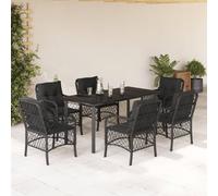 Mokuyary Set da pranzo da giardino, 7 pezzi, colore nero, resina intrecciata per 6 persone, mobili da tavolo e 6 sedie per terrazza, giardino, balcone, A129