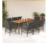 Mokuyary Set da pranzo da giardino 9 pezzi cuscini in resina grigia intrecciata per 8 persone, mobili da tavolo con 8 sedie per terrazza, giardino, balcone, A101