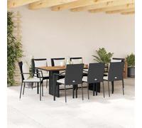 Mokuyary Set da pranzo da giardino 9 pezzi cuscini in resina nera intrecciata per 8 persone, mobili da tavolo con 8 sedie per terrazza, giardino, balcone, A101