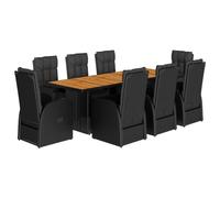 Mokuyary Set da pranzo da giardino 9 pezzi cuscini in resina nera intrecciata per 8 persone, mobili da tavolo con 8 sedie per terrazza, giardino, balcone, A129