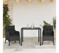 Mokuyary Set da pranzo da giardino con cuscini 3 pezzi, nero per 2 persone, mobili da tavolo con 2 sedie per terrazza, giardino, balcone, A19