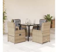 Mokuyary Set da pranzo da giardino con cuscini in 5 pezzi, beige polyrattan per 4 persone, mobili da tavolo e 4 sedie per terrazza, giardino, balcone, A101