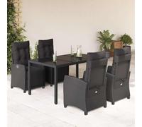 Mokuyary Set da pranzo da giardino con cuscini in 5 pezzi, colore nero, in resina intrecciata per 4 persone, mobili da tavolo e 4 sedie per terrazza, giardino, balcone, A101