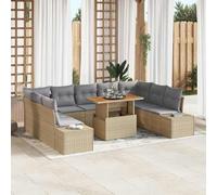 Mokuyary Set da pranzo da giardino con cuscino con cuscino, 10 pezzi, beige e grigio, set di mobili da giardino con sedie e tavolo, set di mobili da balcone per terrazza, giardino, balcone -B