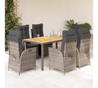 Mokuyary Set da pranzo da giardino e cuscini, 7 pezzi, grigio rattan, per 6 persone, mobili da tavolo e 6 sedie per terrazza, giardino, balcone, A129