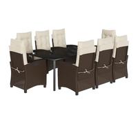 Mokuyary Set da pranzo da giardino e cuscini 9 pezzi marrone poli rattan per 8 persone, mobili da tavolo con 8 sedie per terrazza, giardino, balcone, A35