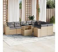 Mokuyary Set di 10 divani da giardino con cuscino, beige, in polyrattan, per esterni, da balcone, da giardino, per terrazza, balcone, giardino A219