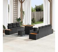 Mokuyary Set di 10 divani da giardino con cuscino, set di mobili da giardino in polyrattan, per esterni, da balcone, da giardino, per terrazze, balconi, giardini