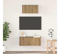 Mokuyary Set di 2 armadi per TV da parete, in legno di quercia artisan, con scomparti e porta sospesi, da parete, per TV