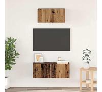 Mokuyary Set di 2 armadi per TV da parete, in legno di vecchio legno, con scomparti e porta sospesi, da appendere a parete, per TV, per soggiorno, ufficio