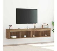 Mokuyary Set di 2 armadi per TV, in legno di quercia Artisan, 80 x 30 x 30 cm, con scomparti sospesi, da parete, per TV