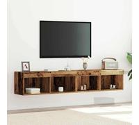 Mokuyary Set di 2 armadi per TV, in legno vecchio, 80 x 30 x 30 cm, in legno di legno, sospeso, con scomparti sospesi, da parete, per TV, per soggiorno, ufficio
