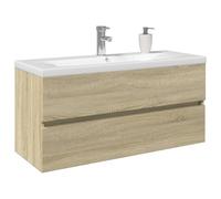 Mokuyary Set di 2 mobili da bagno in ceramica e legno, con mobiletto per lavabo e lavandino, da appendere, per bagno, cucina, corridoio -A