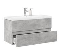 Mokuyary Set di 2 mobili da bagno, in legno grigio cemento, con lavabo e cassetto, da appendere, per bagno, cucina, soggiorno, corridoio