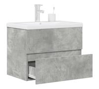 Mokuyary Set di 2 mobili da bagno, in legno grigio cemento, con lavabo e cassetto, da appendere, per bagno, cucina, soggiorno, corridoio B