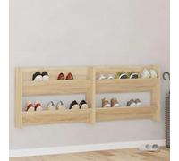 Mokuyary Set di 2 scarpiere da parete, in legno di rovere Sonoma, 80 x 18 x 60 cm, con 2 ripiani, per ingresso, corridoio, soggiorno