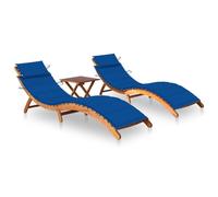 Mokuyary Set di 2 sedie a sdraio con tavolo e cuscini in acacia solido, lettino da giardino, vasca da sole mobili per spiaggia, terrazza, balcone, A12