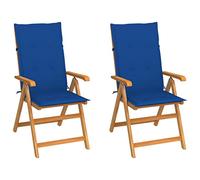 Mokuyary Set di 2 sedie da giardino e cuscini blu Royal Teak Massif, sedia da terrazza per esterni, giardino, piscina, balcone, cortile