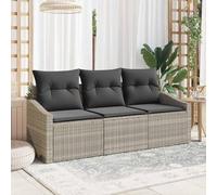 Mokuyary Set di 3 divani con cuscino, grigio chiaro, in rattan sintetico, per esterni, per terrazze, balcone, giardino