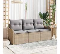 Mokuyary Set di 3 divani da giardino con cuscino, beige e rattan sintetico, per esterni, resistente alle intemperie, per terrazze, balconi, beige e grigio