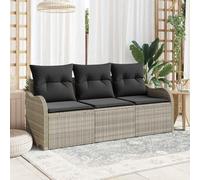 Mokuyary Set di 3 divani da giardino con cuscino, grigio chiaro, in rattan sintetico, per esterni, resistente alle intemperie, per terrazze, balconi