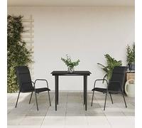 Mokuyary Set di 3 mobili da giardino in acciaio e textilene, set da giardino con sedie e tavolo, mobili da balcone, per terrazza, giardino, balcone -A