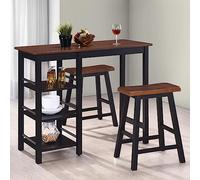 Mokuyary Set di 3 mobili da giardino in MDF nero, set da bar con sedie e tavolo, mobili da balcone, per terrazza, giardino, balcone