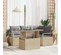 Mokuyary Set di 5 divani da giardino con cuscino, beige e grigio chiaro, in rattan sintetico, per esterni, per terrazze, balcone, giardino -A