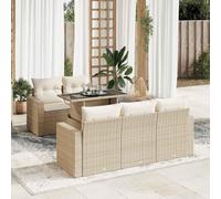 Mokuyary Set di 6 divani da giardino con cuscino, beige, in polyrattan, per esterni, da balcone, da giardino, per terrazza, balcone, giardino A219