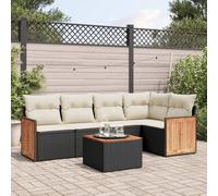 Mokuyary Set di 6 divani da giardino con cuscino, nero, in polyrattan, per esterni, da balcone, da giardino, per terrazza, balcone, giardino A219