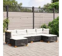 Mokuyary Set di 6 divani da giardino con cuscino, nero, in polyrattan, per giardino, balcone, terrazza, giardino, materiale desktop, linea di tessitura