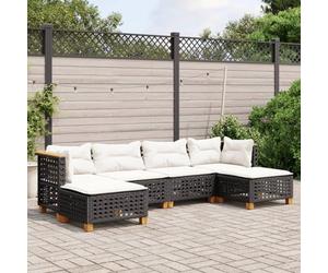 Mokuyary Set di 6 divani da giardino con cuscino, nero, in polyrattan, per giardino, balcone, terrazza, giardino, materiale desktop, linea di tessitura