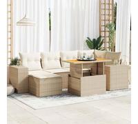 Mokuyary Set di 7 divani da giardino con cuscino, beige, in polyrattan, per esterni, da balcone, da giardino, per terrazza, balcone, giardino, A288
