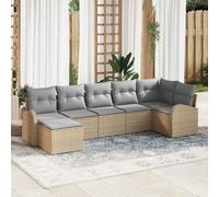Mokuyary Set di 7 divani da giardino con cuscino, colore beige, in polyrattan, per esterni, per terrazze, balconi, giardini, terrazze, balconi, giardini -A