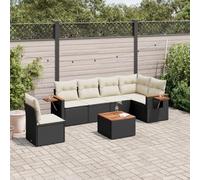 Mokuyary Set di 7 divani da giardino con cuscino, nero, in polyrattan, per esterni, per terrazze, balcone, giardino, A219