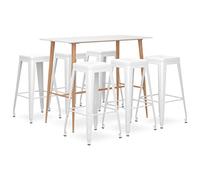 Mokuyary Set di 7 pezzi Bar Bianco Tavolo e Sedie, Mobili da Giardino per Terrazza, Giardino, Balcone