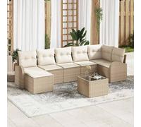 Mokuyary Set di 8 divani da giardino con cuscino, colore beige, in polyrattan, per esterni, per terrazze, balconi, giardini, terrazze, balconi, giardini -A