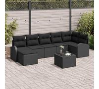 Mokuyary Set di 8 divani da giardino con cuscino, colore nero, in polyrattan, per esterni, da balcone, da giardino, per terrazze, balconi, giardini -B
