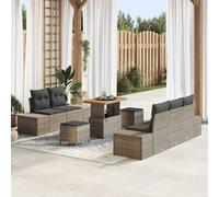 Mokuyary Set di 8 divani da giardino con cuscino, grigio in polyrattan, set da giardino per esterni, per terrazze, balcone, giardino