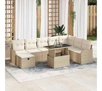 Mokuyary Set di 9 divani da giardino con cuscino con stoccaggio, colore beige, in polyrattan, per esterni, da balcone, da giardino, per terrazza, balcone, giardino A3