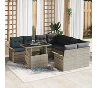 Mokuyary Set di 9 divani da giardino con cuscino, grigio chiaro, in rattan sintetico, per esterni, per terrazze, balconi, giardini