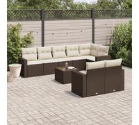 Mokuyary Set di 9 divani da giardino con cuscino, marrone, in polyrattan, per esterni, per terrazze, balcone, giardino, A8