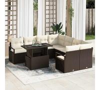 Mokuyary Set di divani da giardino con cuscino, 9 pezzi, marrone e crema, in rattan sintetico, per esterni, per terrazze, balconi, giardini, terrazze, balconi, giardini