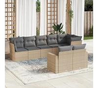 Mokuyary Set di divani da giardino con cuscino, beige, in polyrattan, per esterni, da balcone, da giardino, per terrazze, balconi, giardini, taglia S, 8 pezzi