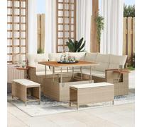 Mokuyary Set di divani da giardino con cuscino con deposito, beige, poly rattan, polyrattan, per giardino, terrazza, balcone, dimensioni 100 cm, colore beige e bianco crema